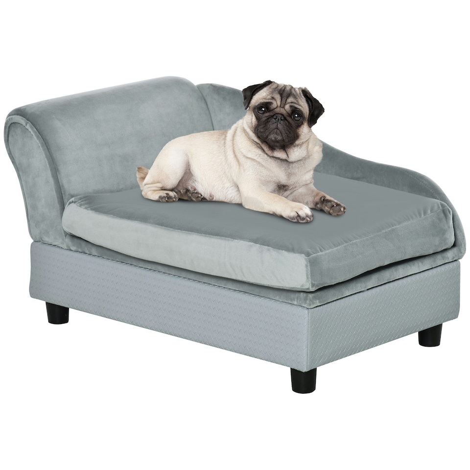 image 1 of PawHut Pet Sofa Dog Chair Cat Couch w/ Storage, Cushion - Light Grey