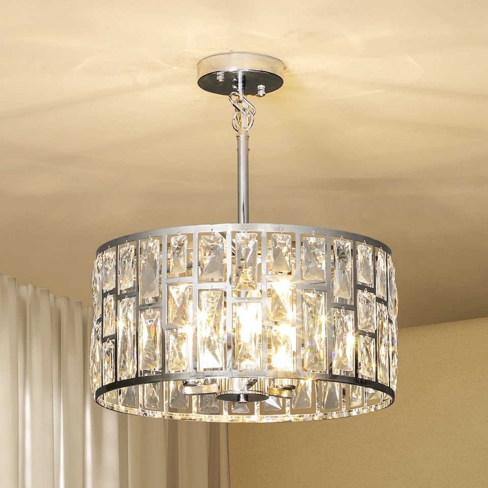 image 1 of HOMCOM Flush Mount Ceiling Light, 3-Light Crystal Chandelier for Living Room | Silver