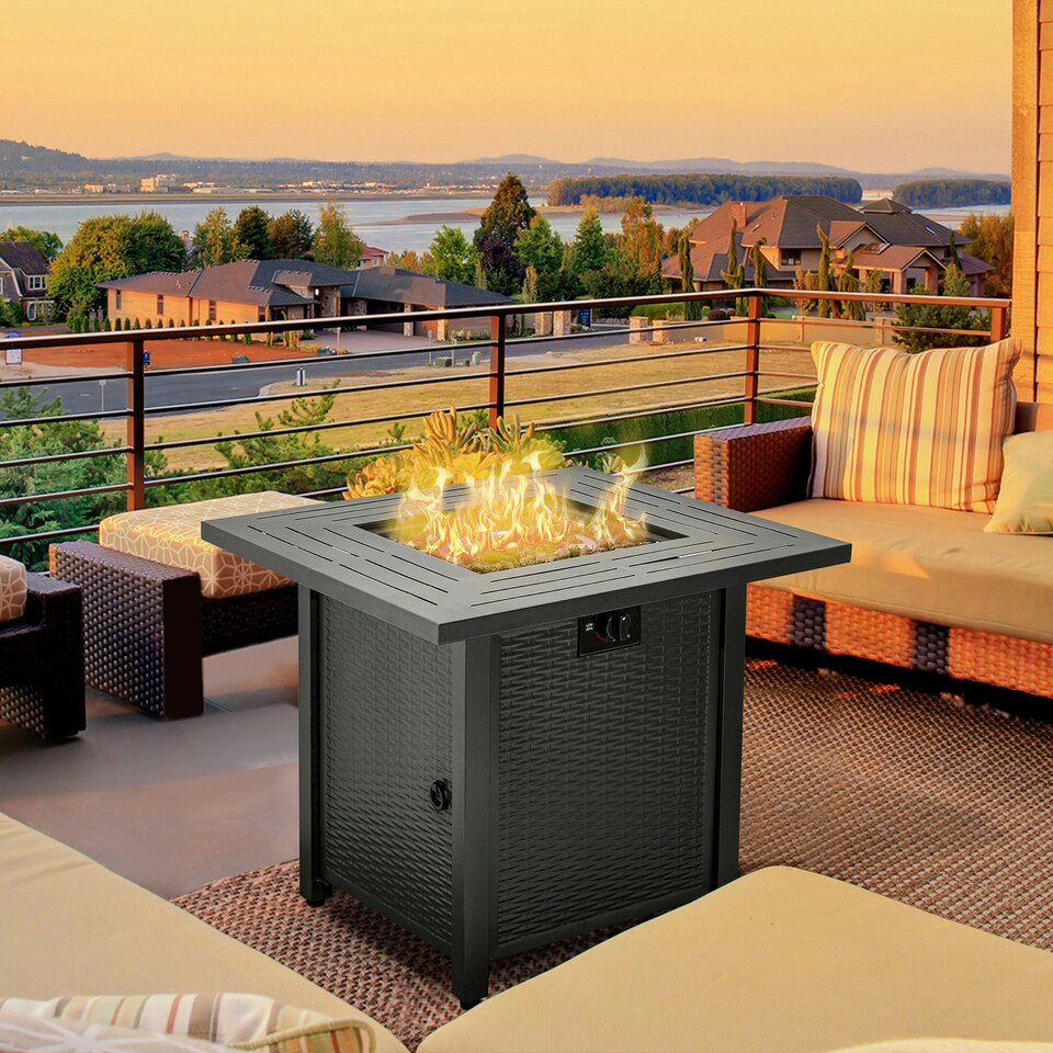 image 1 of Outsunny Outdoor Propane Gas Fire Pit Table w/ Rain Cover, 40000 BTU, Black