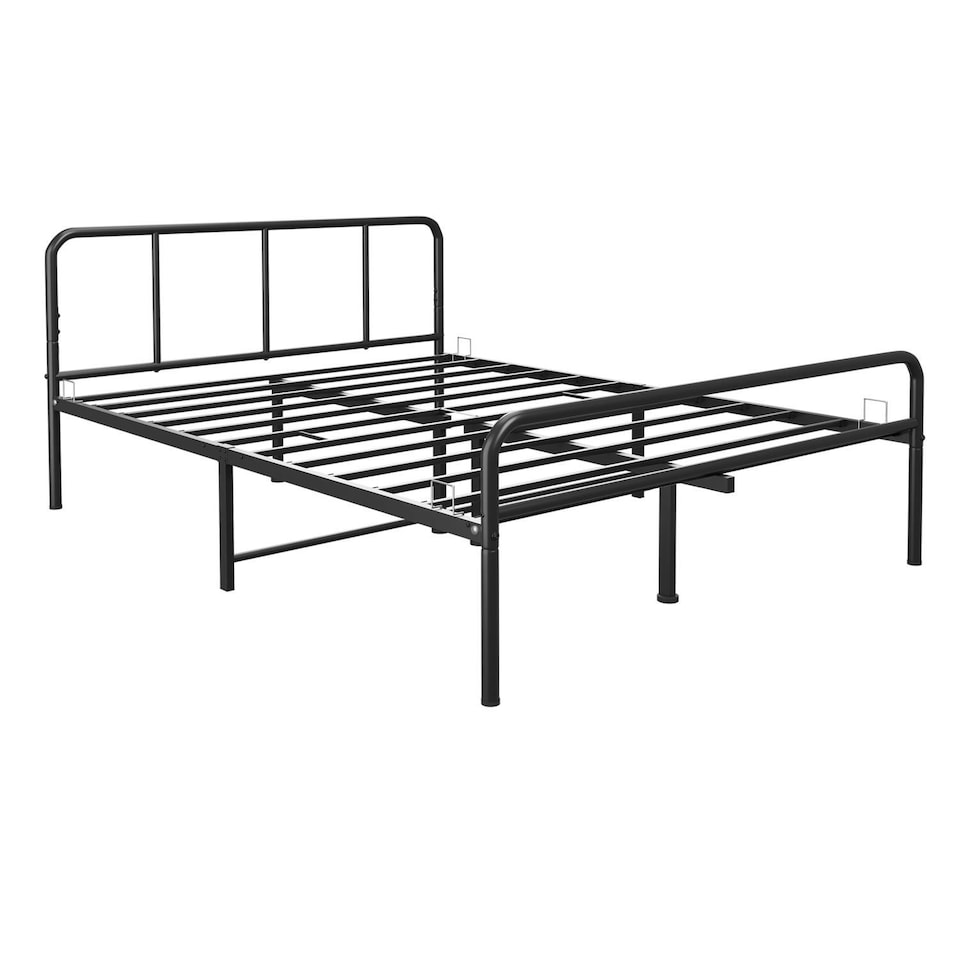 image 1 of Double Size Bed Frame Metal Rounded Headboard Easy Assembly Bed Base Storage