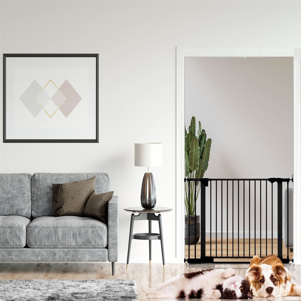 image 1 of Bettacare SafeStep Dog Gate, Black, 68cm - 75cm, Extra Low Walkthrough, Pressure Fit Safety Gate, Pet Gate for Stairs and Doors