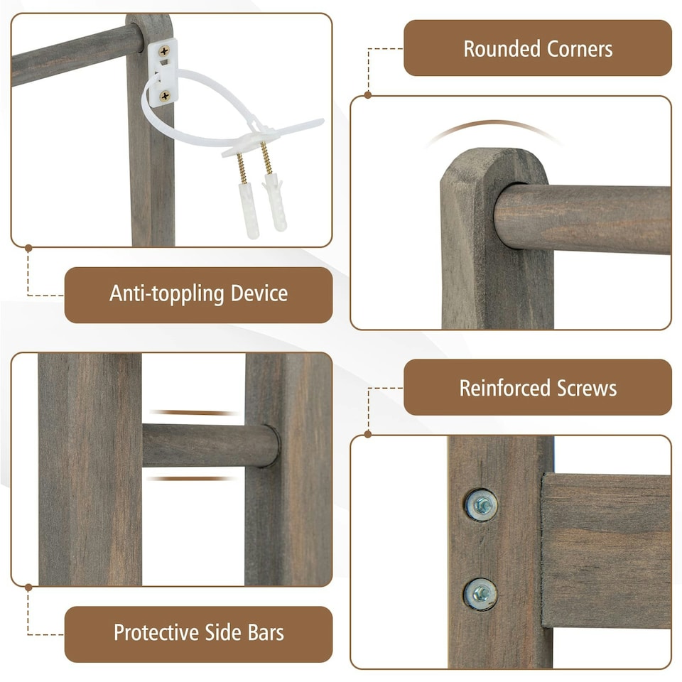image 1 of COSTWAY 3-Tier Wooden Towel Rack 3 Bars Towel Shelf Grey