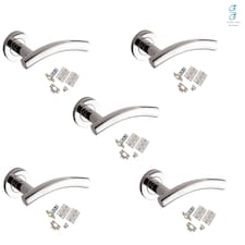 Golden Grace 5 Sets Arched T-Bar Door Handle Lever on Round Rose in Polished Chrome with Latch and Hinges | Chrome | 5 Set