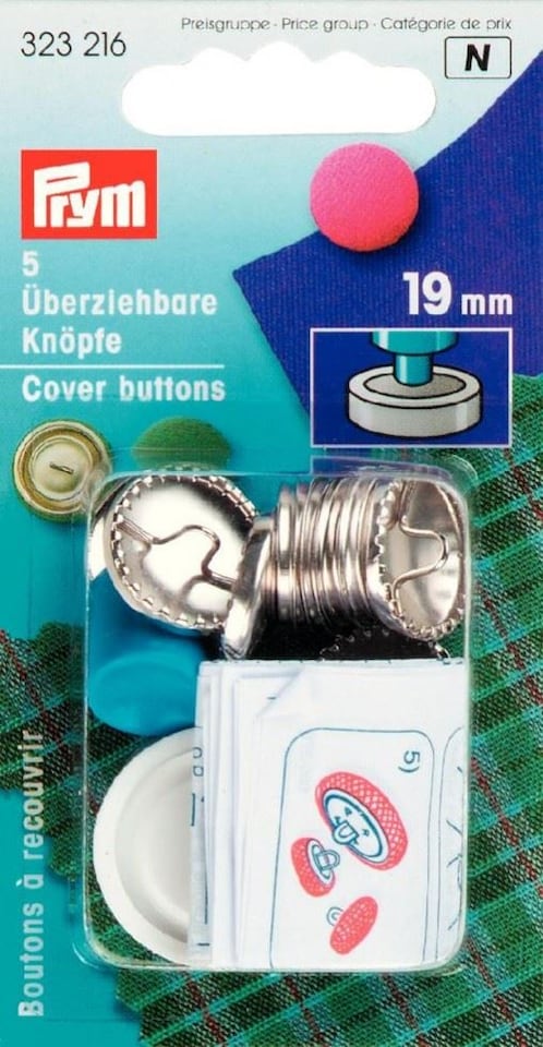 Prym Gold/Silver 19mm Cover Buttons With Tool for Dressmaking - per pack of 5