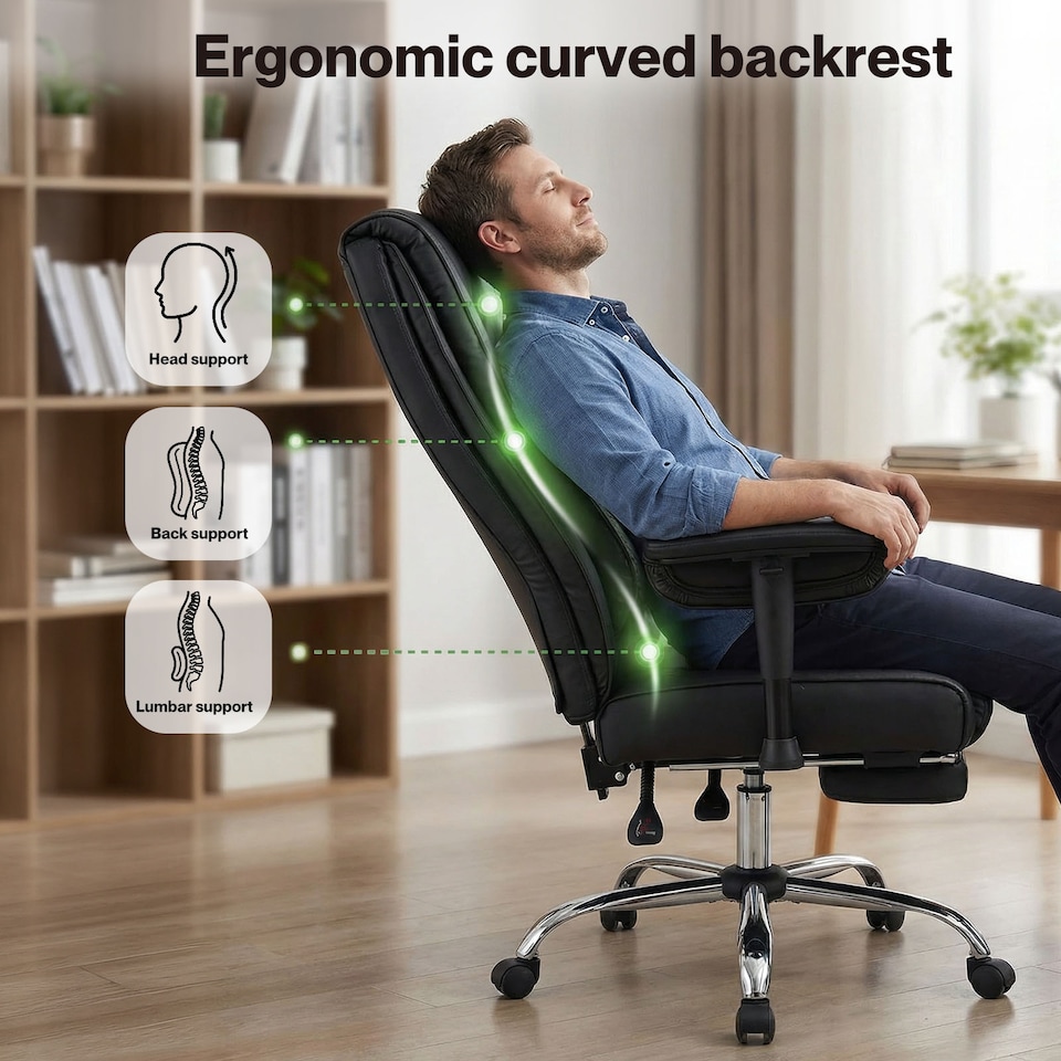 image 1 of Levede Office Chair Big Tall High Back Heavy Duty PU Recliner Executive Chair