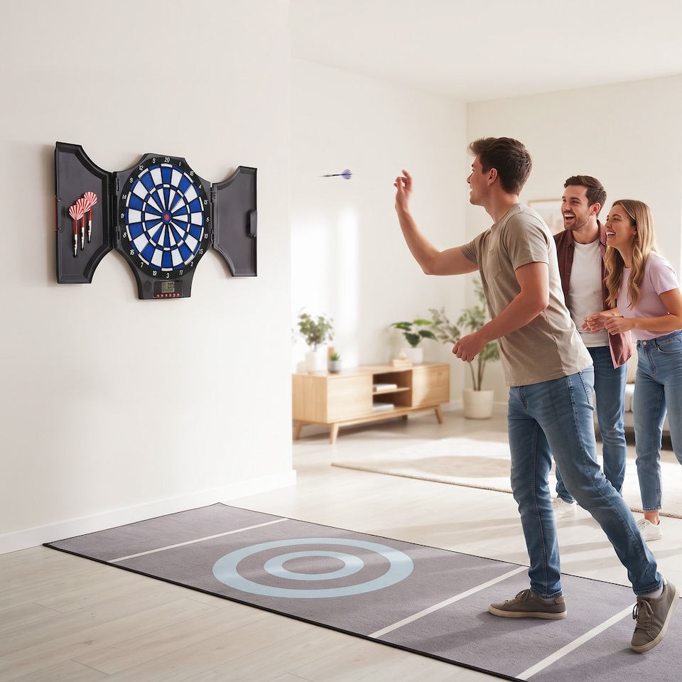 image 1 of SPORTNOW Electronic Dartboard Set with Cabinet, 31 Games, for 8 Players