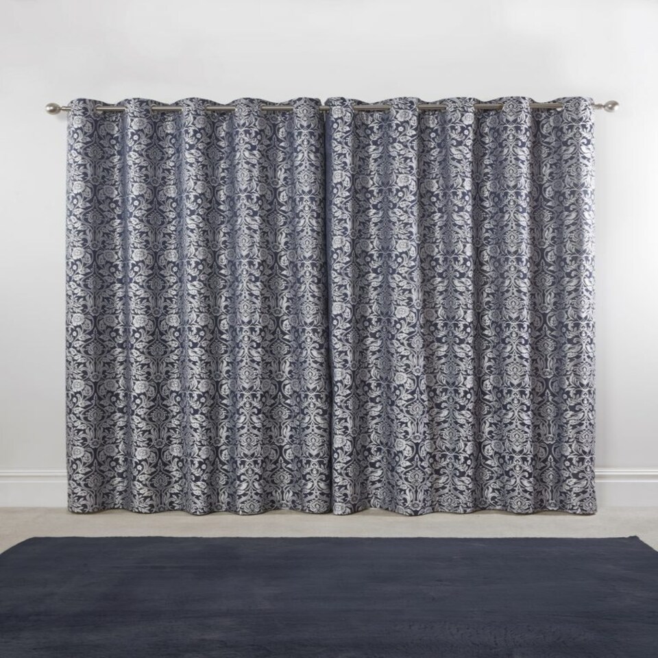 image 1 of Harrow Lined Eyelet Jacquard Curtains 228cm x 228cm Navy Blue | Blue