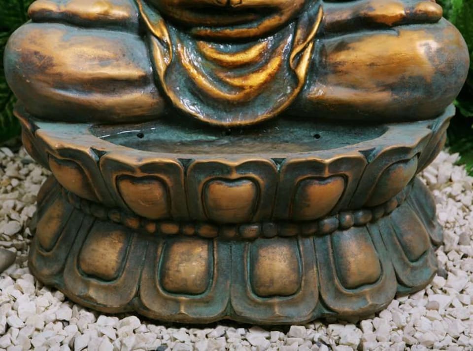 image 1 of Golden Buddha Water Feature with Lights & Spinning Ball Indoor Outdoor Use H93cm