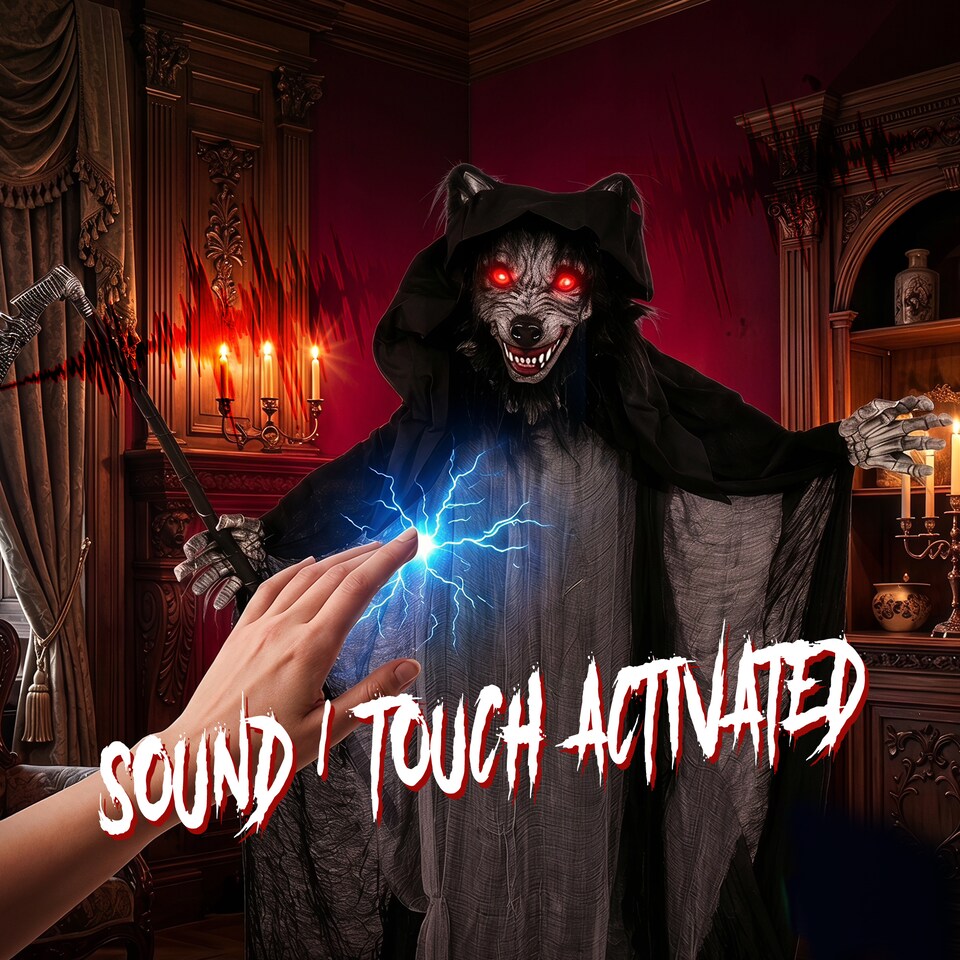 image 1 of HOMCOM Halloween Standing Werewolf Animated Decoration with Light-Up Eyes
