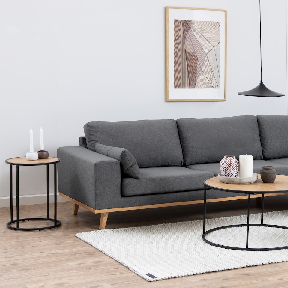 image 1 of Seaford Black Metal Small Round Side Table with Oak Top