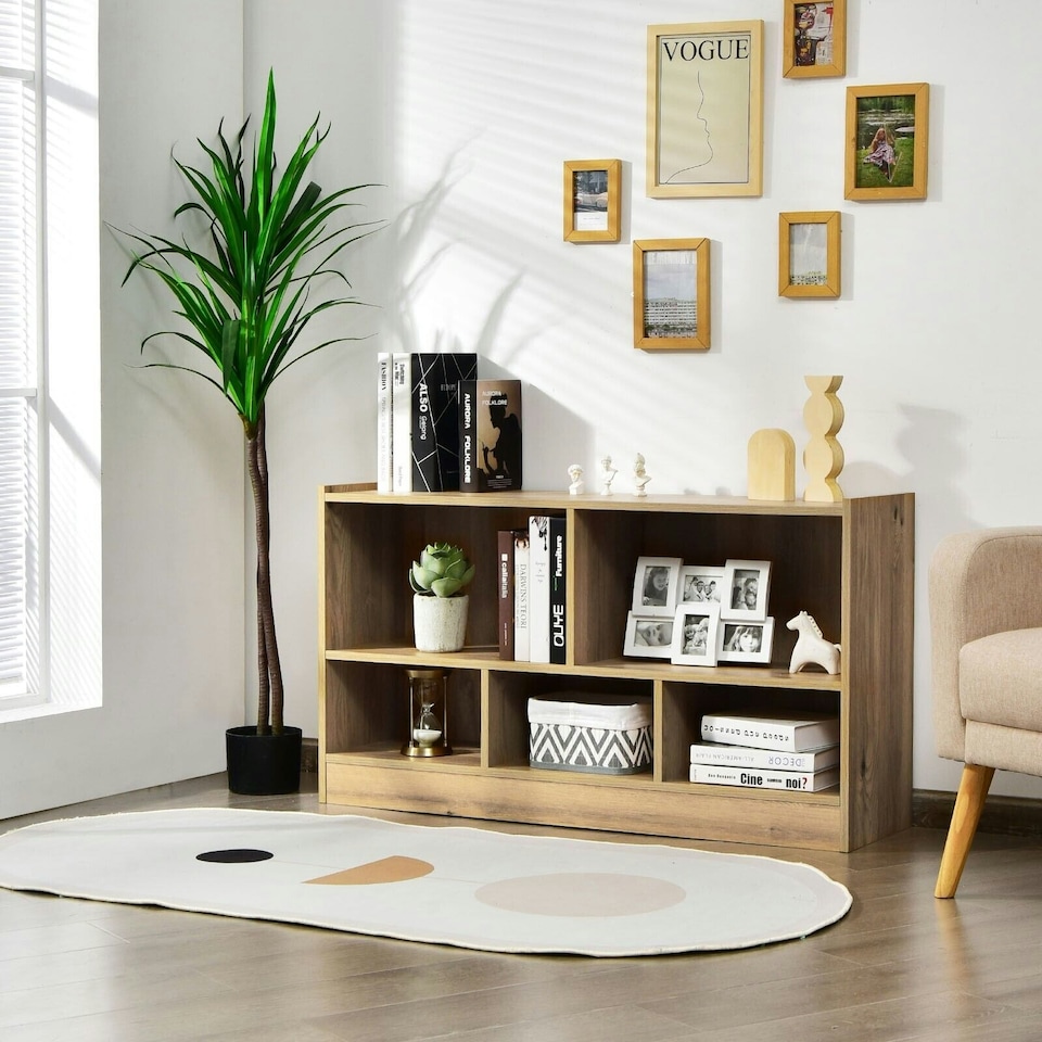 image 1 of COSTWAY Kids Storage Shelf 5-Cubby Wooden Bookcase Natural | Brown