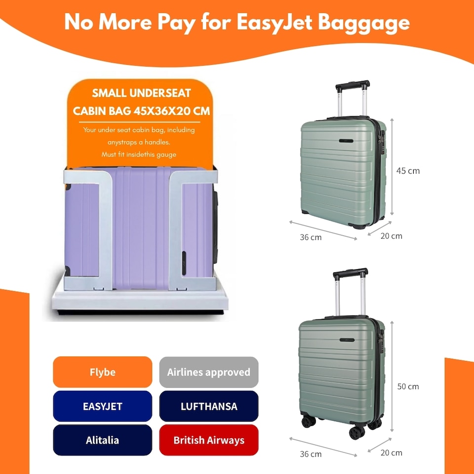 image 1 of ABS Cabin Luggage 45×36×20 Lightweight Carry-On with TSA Lock | Green | Mint Green | Cabin Bag