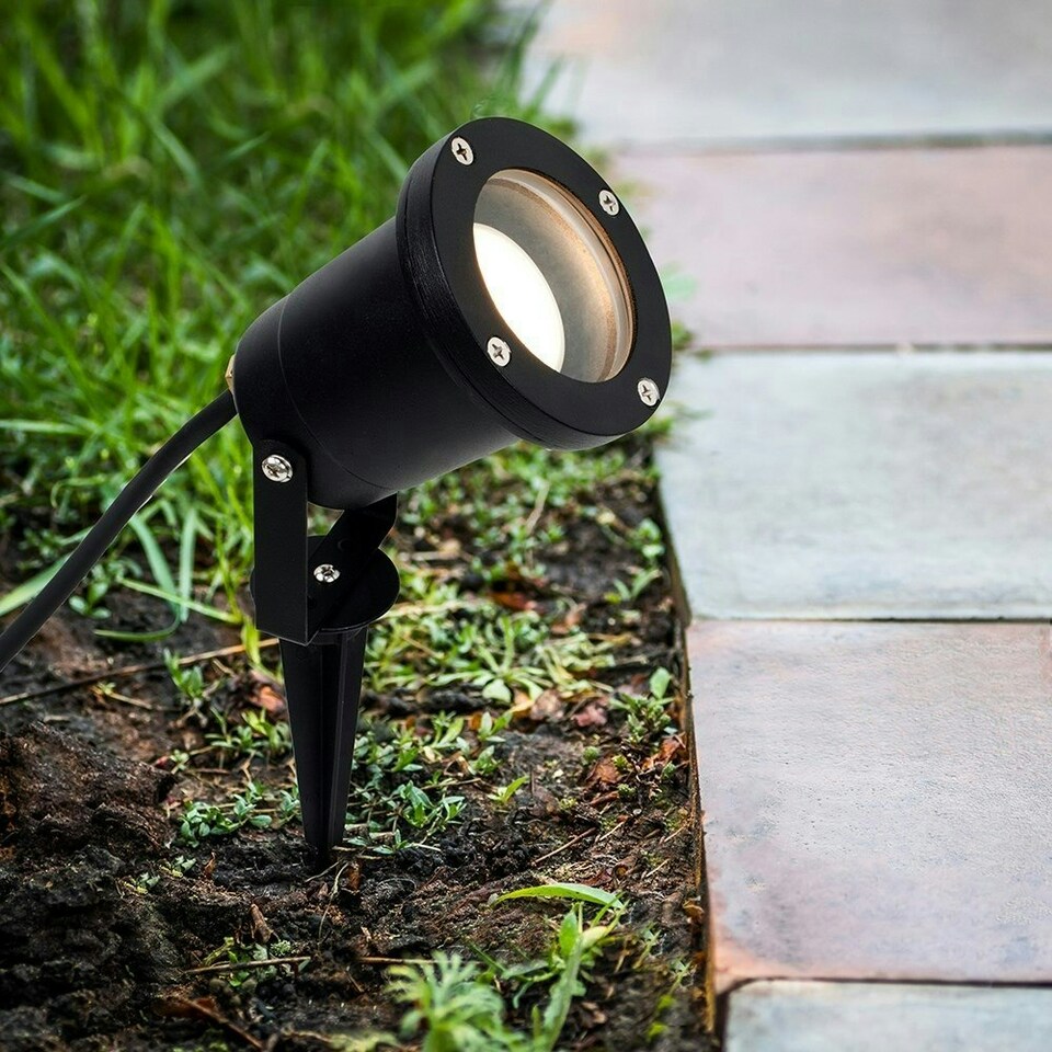 image 1 of ValueLights 4 Pack Modern Ground Spike Wall Mount IP65 Rated Outdoor Lights In Black Finish