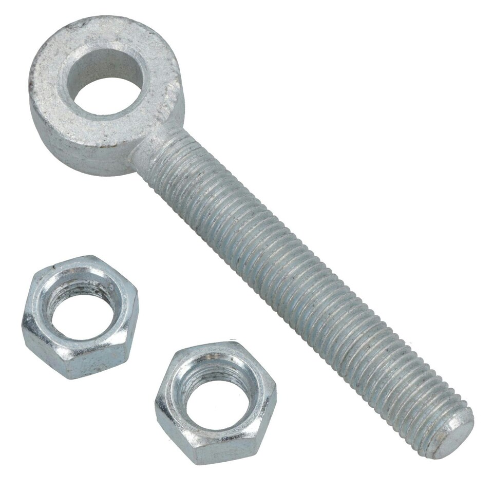 image 1 of Swing Gate Long Eye Bolts Hinge + Nuts Adjustable Zinc Plated 16 x 100mm 1pc Silver