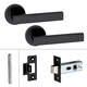 image 2 of Golden Grace 4 Pairs Delta Design Door Handles on Round Rose in Matt Black Finish with 2.5" Tubular Latch - 52mm Diameter | Black | 4 Pairs
