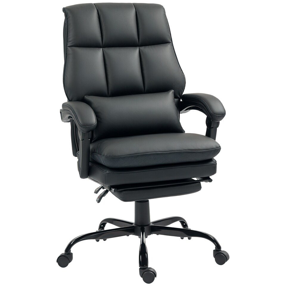 image 1 of HOMCOM Executive Office Chair with Footrest, PU Leather High Back Desk Chair with Lumbar Support, Swivel Computer Chair with Adjustable Height and Padding Armrests, Black