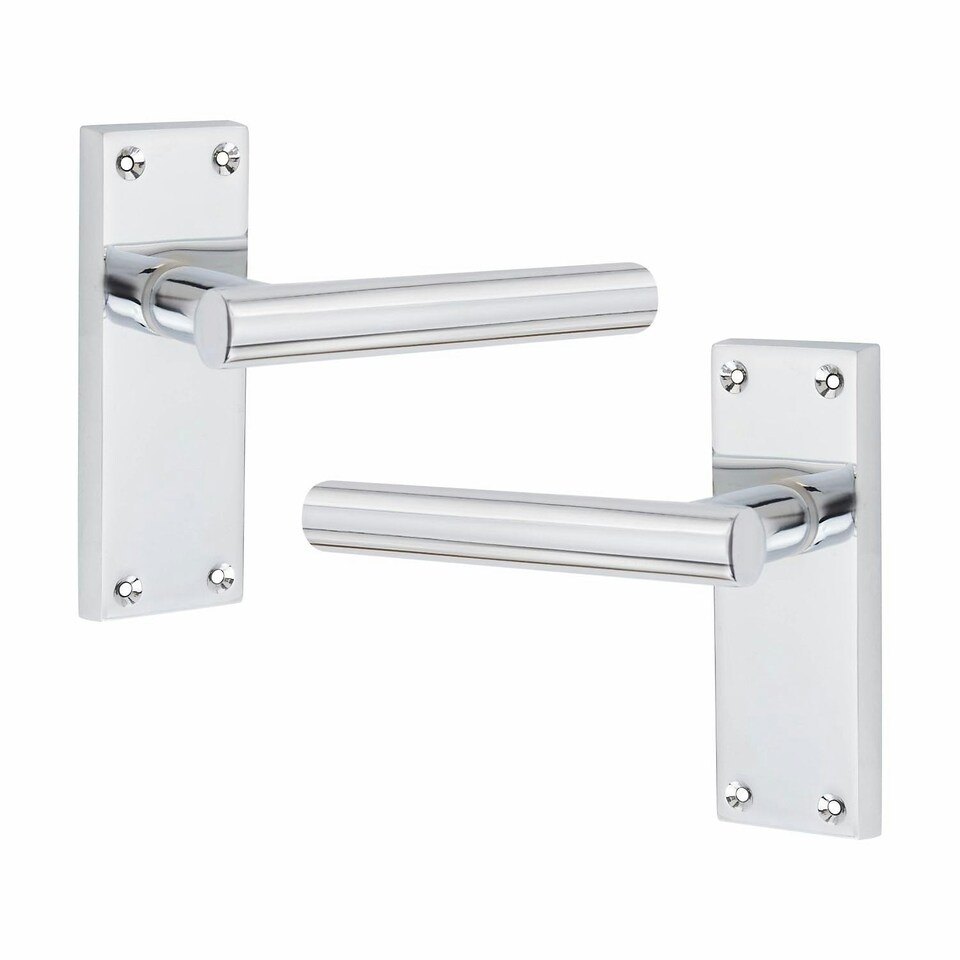 image 1 of Golden Grace 5 Pairs Victorian Straight T-Bar Door Handles Latch in Silver Polished Chrome - 120mm x 40mm Backplate Chrome