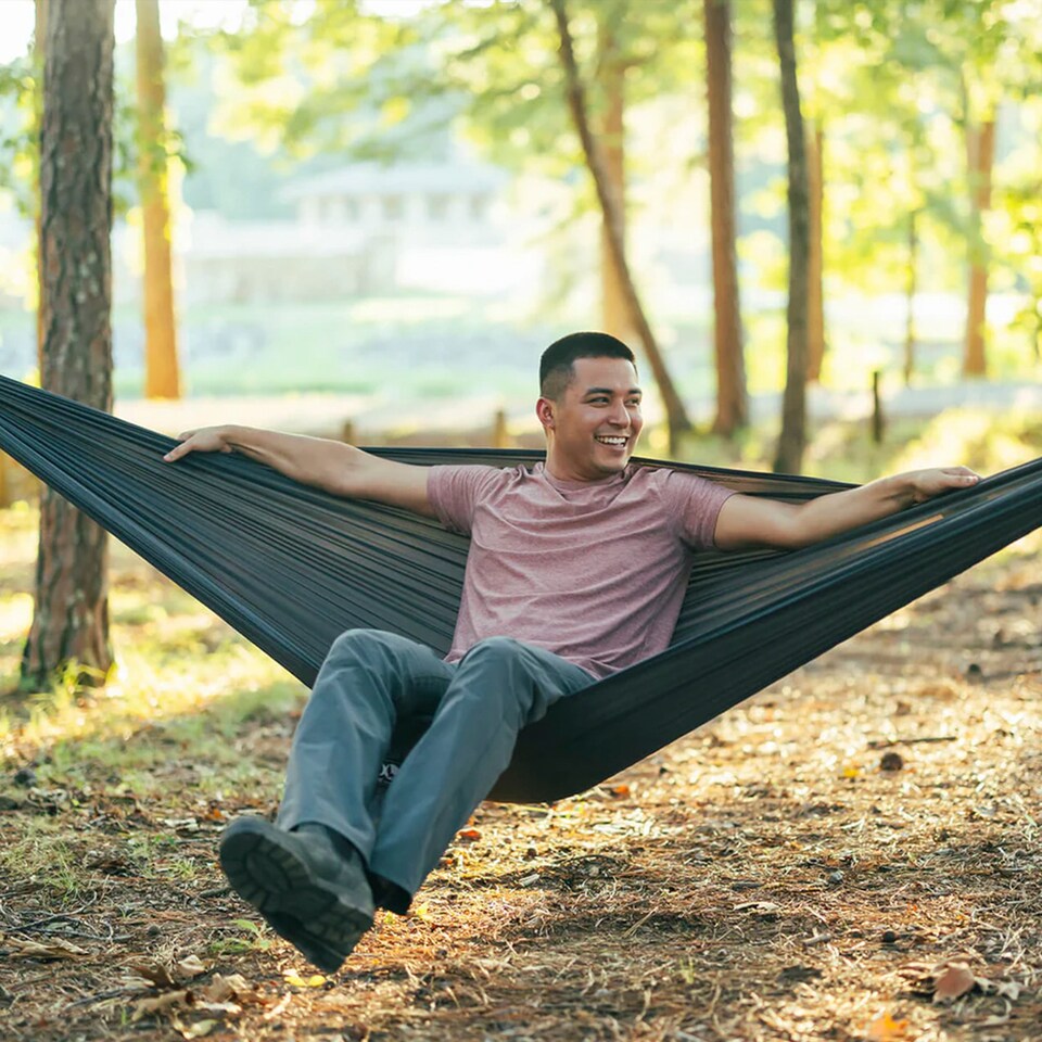 image 1 of TravelNest Hammock with Straps - Compact All-in-One Portable Camping Set | Grey | Grey