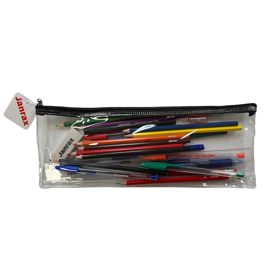 image 1 of Stationery Filled Green Zip 13x5" Pencil Case with Colouring Pencils