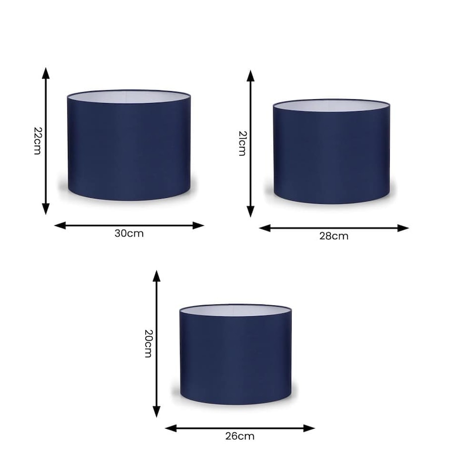 image 1 of ValueLights Torbery Set of 3 Navy Nesting Ceiling Light Shades | Blue