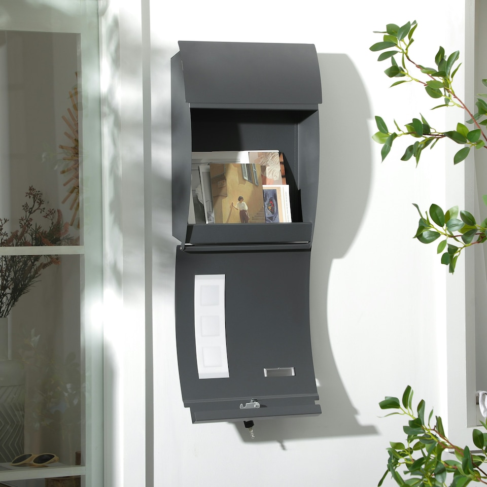 image 1 of HOMCOM Weatherproof Wall Mounted Letter Box Post Box with Keys Anthracite Grey Grey