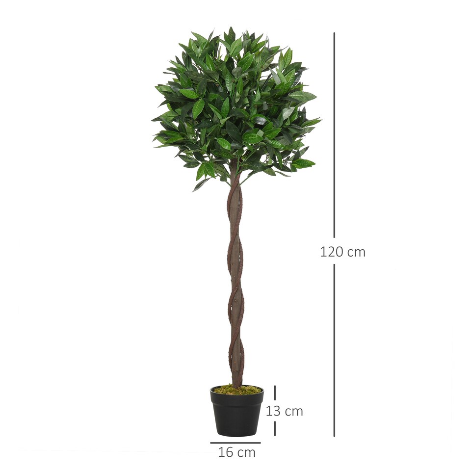 image 1 of Outsunny Artificial Bay Laurel Topiary Trees w Pot Fake, Set Of 2 120cm4FT Indoor Greenery Plant Home Office Garden Decor Green