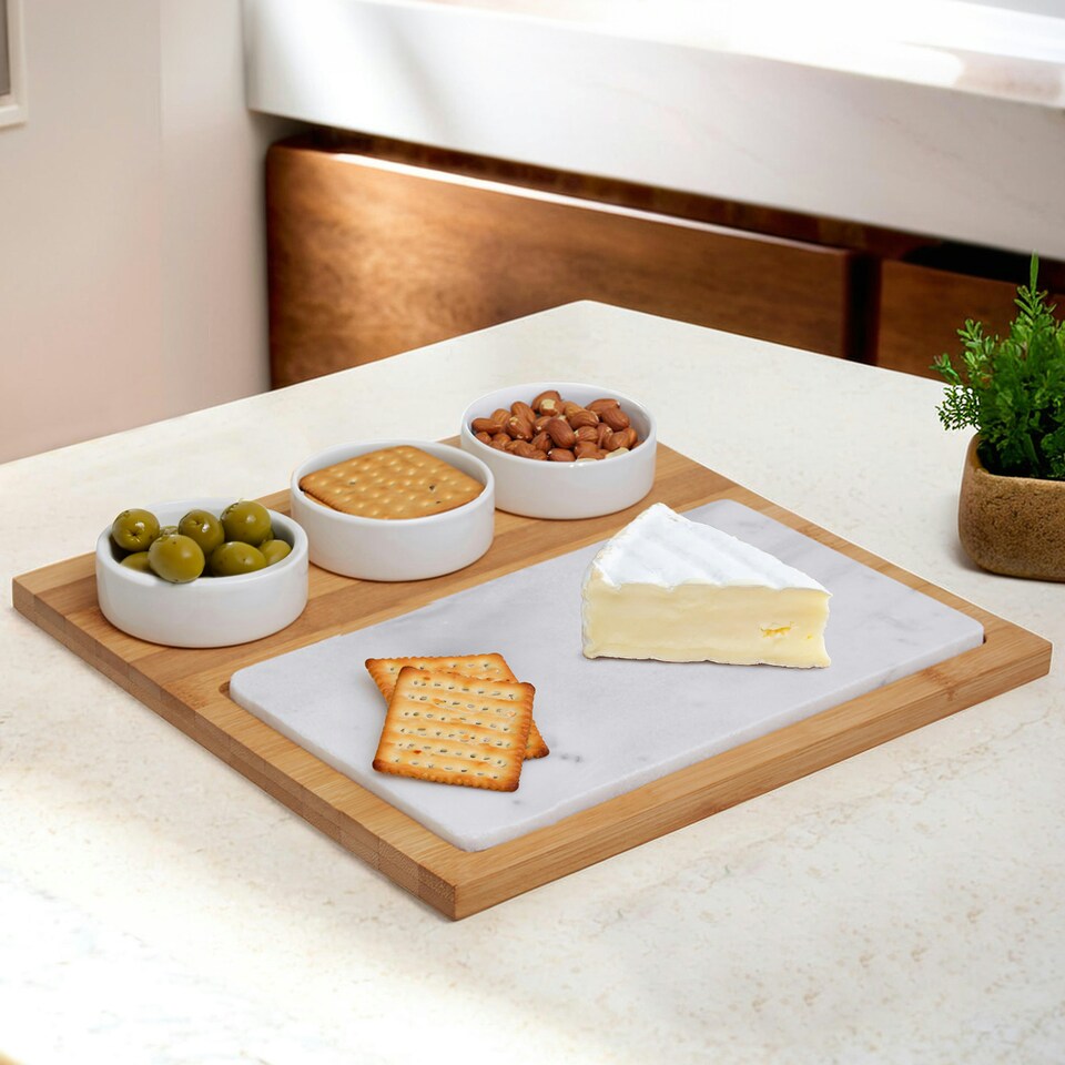 image 1 of Interiors By Premier 5-Piece White Marble And Ceramic Serving Board, Durable Natural Stone