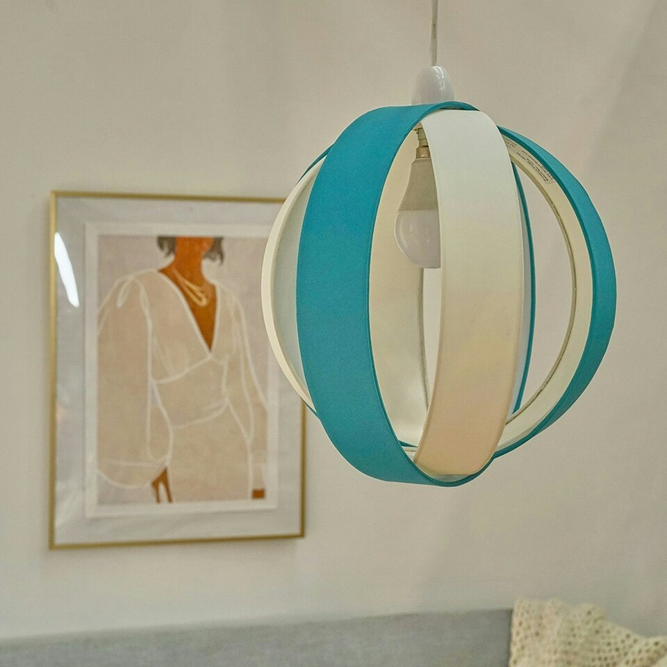 image 1 of ValueLights J90 Teal and Cream Globe Ceiling Light Shade & LED Bulb Blue