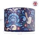 image 4 of Vivid Floral Midnight Blue Satin Fabric 12" Drum Lamp Shade with Bird Decoration