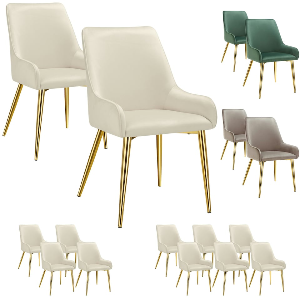 image 1 of Dining Chair Avane - velvet look, padded armchair, high backrest and armrests - Set of 2 Cream | Beige