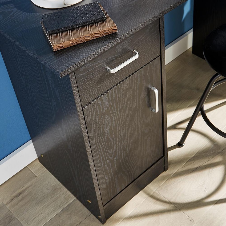 image 1 of Computer Desk 1 Drawer 1 Door Compact Workstation Home Office Table | Black