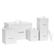 Harbour Housewares 5 Piece Vintage Metal Kitchen Canisters Set - White
