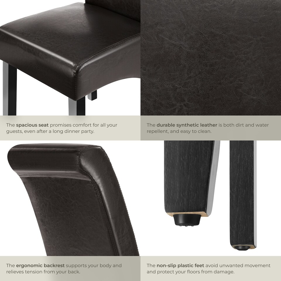 image 1 of Dining Chair - ergonomic seat shape, high backrest, padded, faux leather - Set of 4 Brown
