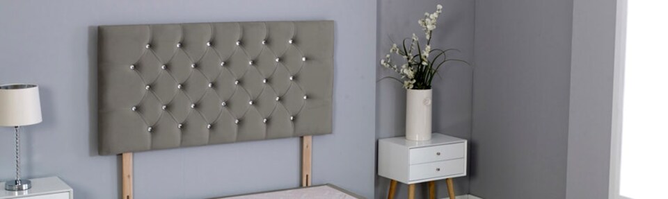 Grey Plush Velvet Chesterfield Headboard | Grey | 5FT King 26"inch Headboard