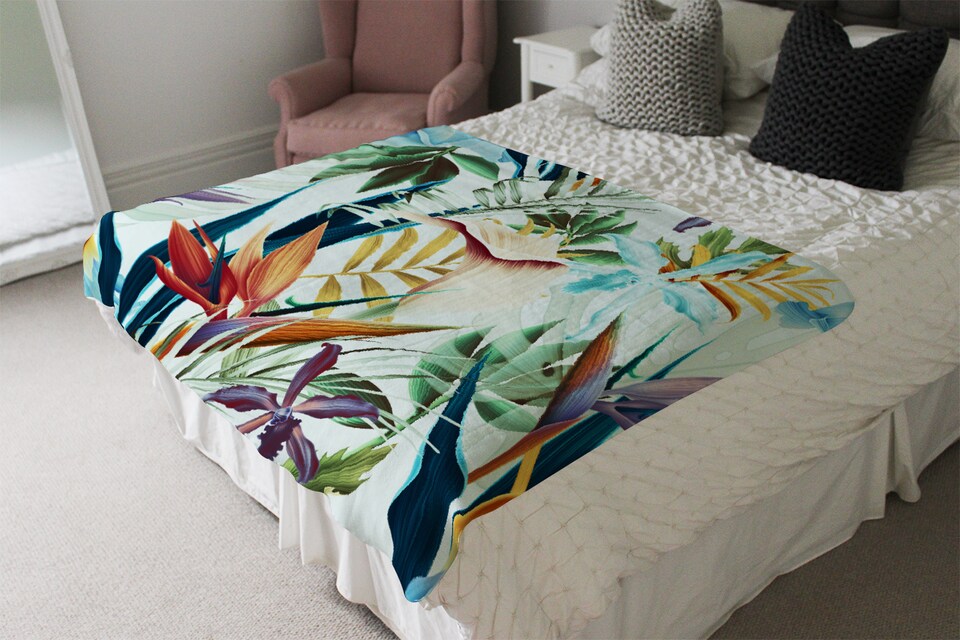 image 1 of Tropical Plants Blanket | Multi