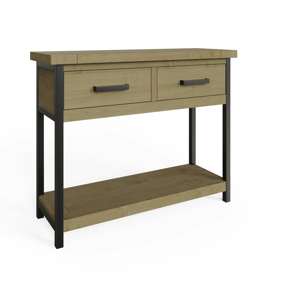 image 1 of Lowry 2 Drawer Console Table Driftwood Lacquered Solid Reclaimed Pine Brown