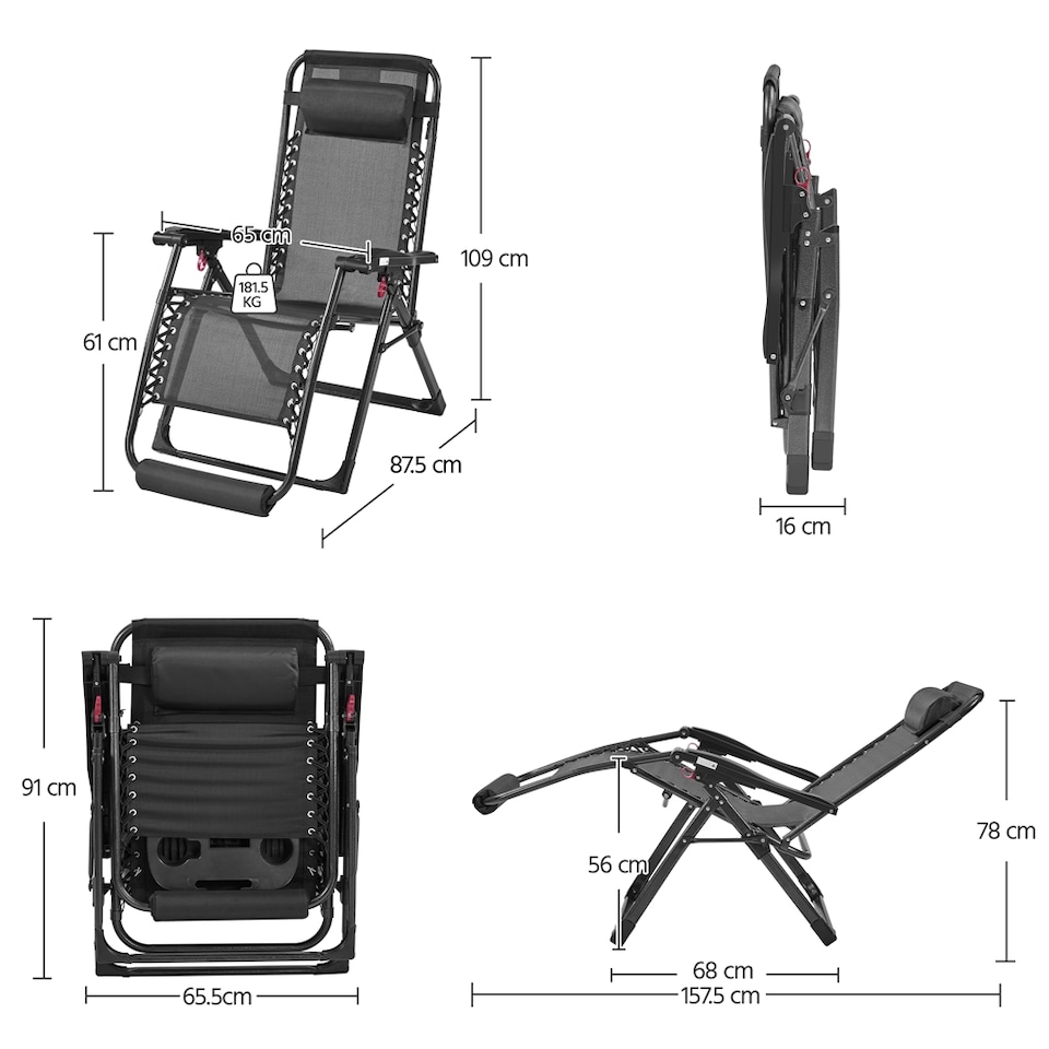 image 1 of Yaheetech 65.5 cm W Zero Gravity Recliner with foam-padded Mattress-Black | Black | Black | One Size