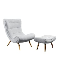Madelia Textured Fabric Accent Chair and Stool - Light Grey