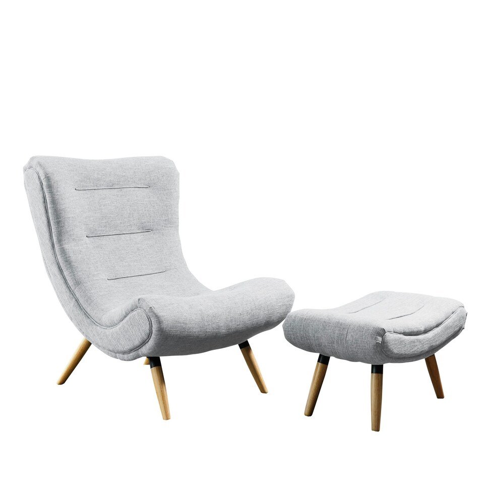image 1 of Madelia Textured Fabric Accent Chair and Stool - Light Grey