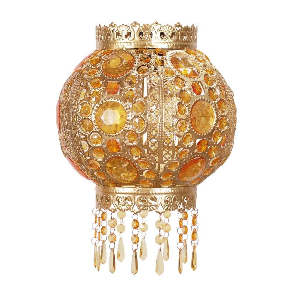 ValueLights Bazaar Moroccan Jewelled Silver Easy Fit Ceiling Pendant Lamp Shade in Metallic Gold
