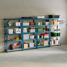 Home Vida 5 Tier Large Heavy Duty Adjustable Steel Garage Shelving, Blue - Holds 875kg - (Set of 4) | Blue | Blue | Large