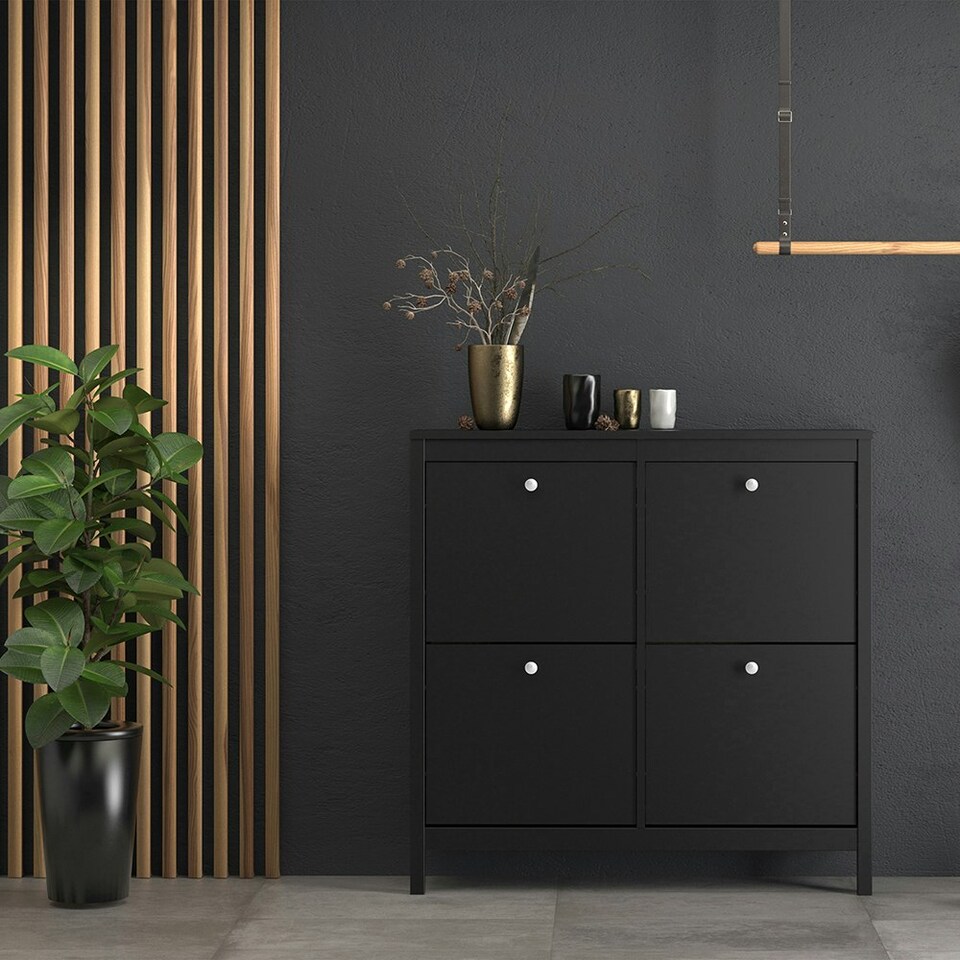 image 1 of Madrid Shoe Cabinet 4 Flip Down Doors in Matt Black