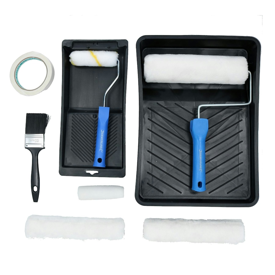 image 1 of 2 x Decorators Roller Trays Rollers 100mm and 230mm + Paint Brush Set DIY 11pc