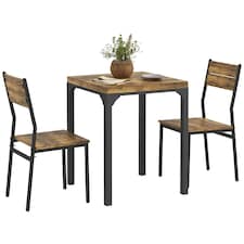HOMCOM 3 Pieces Compact Dining Table 2 Chairs Set Wooden Metal Legs Bistro Cafe Kitchen Breakfast Bar Home Furniture, Rustic Brown | Brown