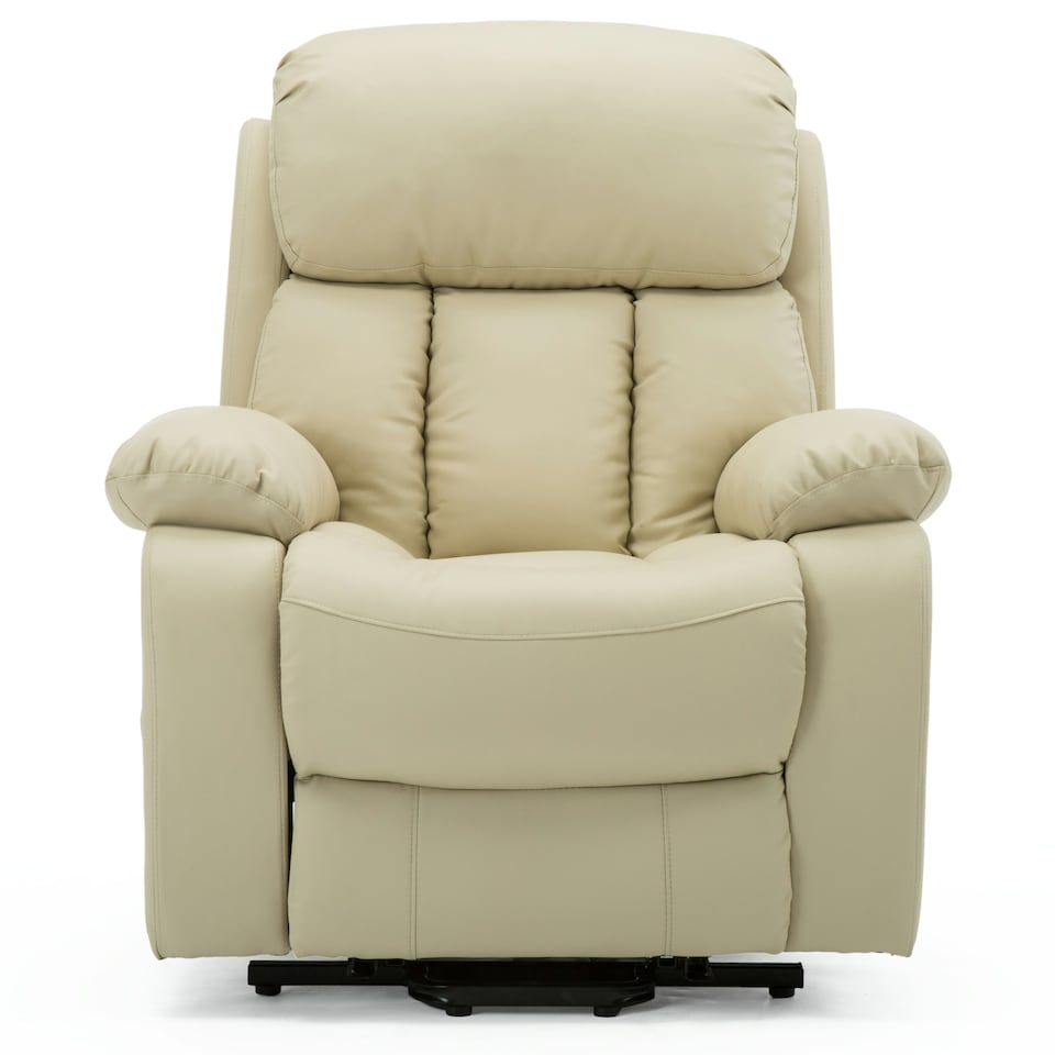 image 1 of Chester Single Motor Rise Recliner Bonded Leather Heat & Massage Chair (Cream)