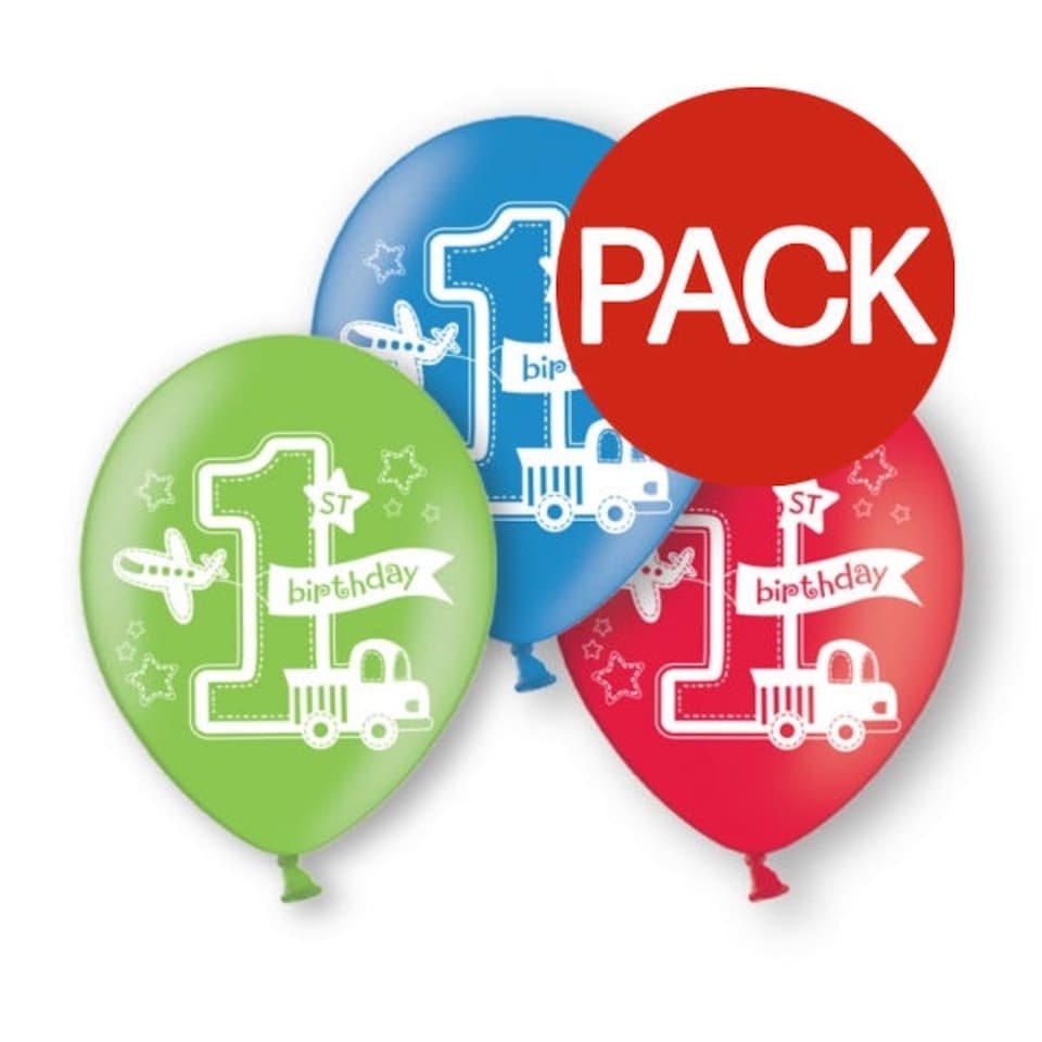 Spot on Gifts Latex 1st Birthday Balloons (Pack of 6) - Green/Blue/Red - One Size