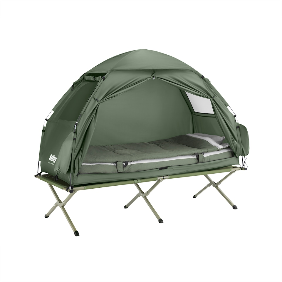 image 1 of SoBuy 1-Person Outdoor Camping Tent with Integrated Bed Frame, Dark Green, 75.9 x 33.8 x 62.9 in, 11.9 kg - OGS32-GR