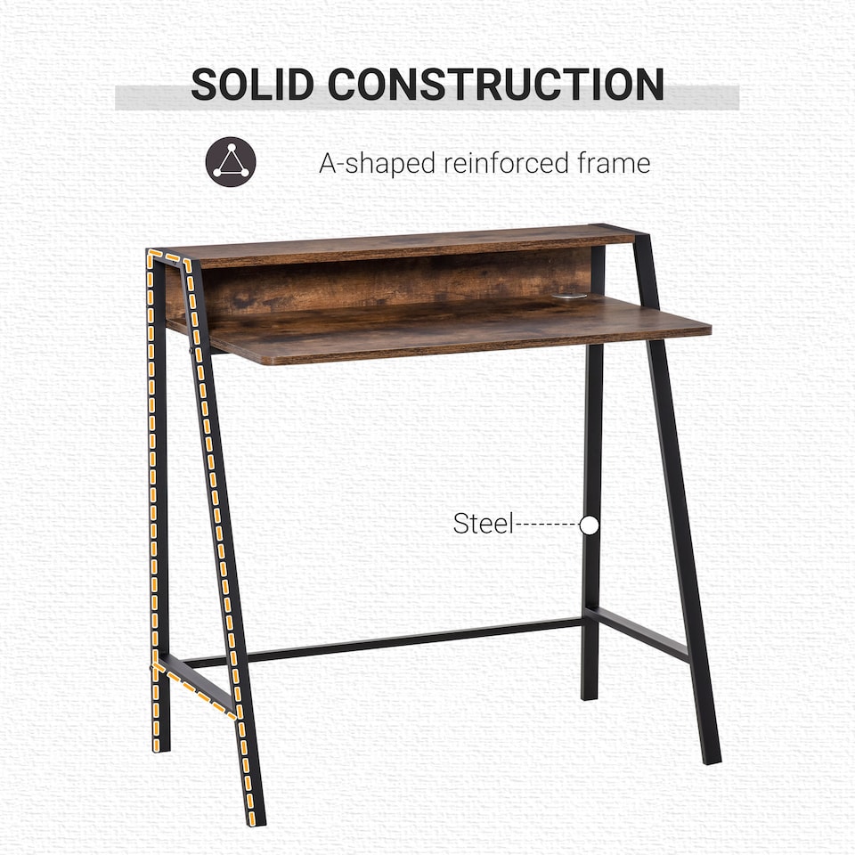 image 1 of HOMCOM 2-Tier Storage Computer Workstation Metal Frame Rustic Brown 100cm