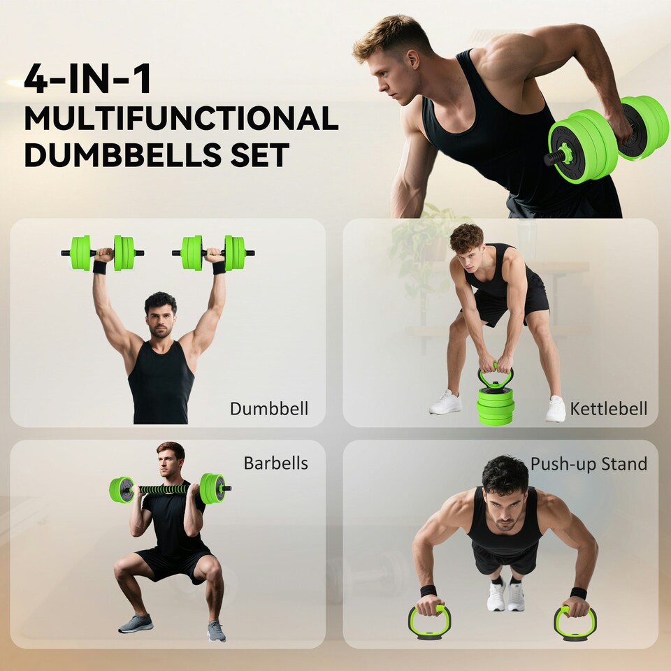 image 1 of SPORTNOW Weight Dumbbells Set, Barbell, Kettlebell, Push Up Stand, 20kg