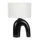 image 4 of ValueLights Lia White Fabric Drum Lamp Shade Black Arch Abstract Ceramic Table Lamp Black